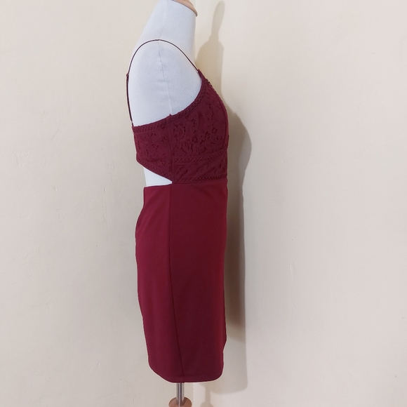 Lulu's Late Night Snack Wine Red Lace Backless Bodycon Event Dress Womens Small - Picture 6 of 14